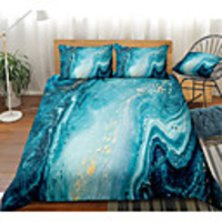 3D Digital Print 2/3 Pieces Marble Duvet Cover Queen Marble Printed Bedding Sets Gold Glitter Blue Marble Abstract Art Comforter Cover with Zipper Ties,  Soft Microfiber Modern Marble Decor Quilt