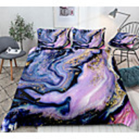 3D Digital Print 2/3 Pieces Marble Duvet Cover Queen Marble Printed Bedding Sets Gold Glitter Purple Marble Abstract Art Comforter Cover with Zipper Ties,  Soft Microfiber Modern Marble Decor Quilt