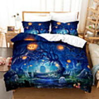 3D Digital Print Halloween Duvet Cover Set,  Happy Halloween Pumpkins Night Cat Image,  Decorative 2/3 Piece Bedding Set with 1 or 2 Pillow Shams,  Queen King Size