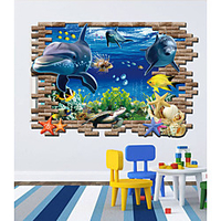 3D Dolphin Ocean Fish Wall Stickers Living Room / Kids Room Kindergarten Pre-pasted PVC Home Decoration Wall Decal 1pc 60x90cm
