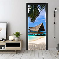 3D Door Stickers Summer Vacation Study Room / Living Room Pre-pasted PVC Home Decoration Wall Decal 2pcs 38.5200cm