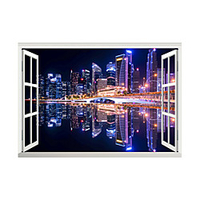 3D False Window City Night View Home Children
