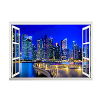 3D False Window City Night View Home Children