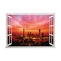 3D False Window City Sunset Night View Home Children