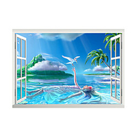 3D False Window Coconut Tree Blue Ocean Princess Home Children