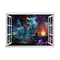 3D False Window Deep Forest Secluding Small Courtyard Home Background Decoration Can Be Removed Stickers miniinthebox