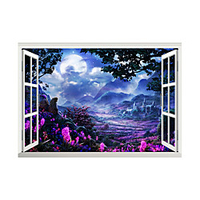 3D False Window Dreamy Purple Mountain Garden Home Children