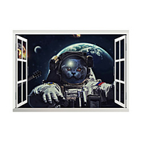 3D False Window Moon Cat Space Home Children