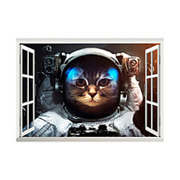 3D False Window Space Man Cat Cartoon Home Children