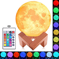 3D Moon Lamp 16 Colors LED Night Light 3D Printing Moon Light with Wooden Stand Remote/Touch Control and USB Rechargeable Bedrooms Decorative Lamps for Friends Lover Birthday Gifts For Girls miniinthebox