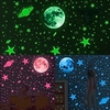 3D Moon Stars Dots Spaceship Red Luminous Wall Sticker Children Room Ceiling Stairs Wallpaper DIY Fluorescent Mural Decals miniinthebox