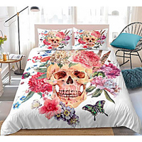 3d skull print 3-piece duvet cover set hotel bedding sets comforter cover with soft lightweight microfiber,  include 1 duvet cover,  2 pillowcases for double/queen/king(1 pillowcase for twin/single)