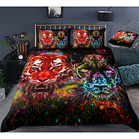 3D Tiger Print 3-Piece Duvet Cover Set Hotel Bedding Sets Comforter Cover with Soft Lightweight Microfiber,  Include 1 Duvet Cover,  2 Pillowcases for Double/Queen/King(1 Pillowcase for Twin/Single)
