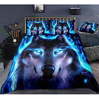 3D Wolf Print 3-Piece Duvet Cover Set Hotel Bedding Sets Comforter Cover with Soft Lightweight Microfiber,  Include 1 Duvet Cover,  2 Pillowcases for Double/Queen/King(1 Pillowcase for Twin/Single)