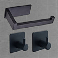 3M Strong Viscosity Adhesive Sticker Bathroom Accessories Set Towel Hook Tissue Holder High-strength Nail-free Sticker Matte Black Brushed Finished Towel Holder Rack 2pcs Robe Hook 1 Paper Holder F3
