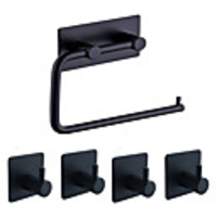 3M Strong Viscosity Adhesive Sticker Bathroom Accessories Set Towel Hook Tissue Holder High-strength Nail-free Sticker Matte Black Brushed Finished Towel Holder Rack 4pcs Robe Hook 1 Paper Holder F5