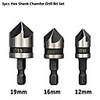 3Pcs Metal Countersink Drills Bore Set Hex Shank Boring Chamfer Drill Bit Set For Woodworking Plastic Tools 12mm 16mm 19mm