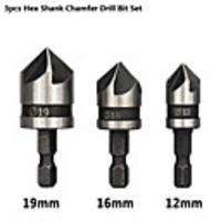 3Pcs Metal Countersink Drills Bore Set Hex Shank Boring Chamfer Drill Bit Set For Woodworking Plastic Tools 12mm 16mm 19mm