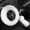 3Pcs Set Womens Winter Fashion Wool Fur Soft Furry Steering Wheel Covers Black Fluffy Handbrake Cover Gear Shift Cover Fuzz Warm Non-slip Car Decoration Long Hair Fit 15 to 17 inch miniinthebox
