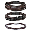 3pcs stainless steel braided leather bracelet for men women leather wrist band cuff bangle bracelet magnetic clasp 7.5 inches