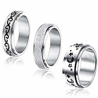 3pcs stainless steel fidget band ring for women mens cool celtic moon star spinner rings stress relieving wedding promise spinner band rings set