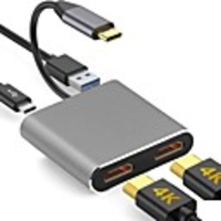 4-In-1 Usb c To Dual Hdmi Adapter 4k 4-In-1 Type c To Dual Hdmi Usb 3.0 Port Usb c-Pd Charging Compatible With Mac Os Windows Android Linux Usb c Device Multi-Functional Hd Dock