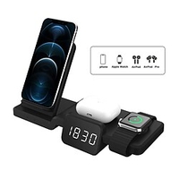 4 in 1 Wireless Charger with LED Digital Clock 15W Fast Charging Wireless Station Dock for Apple Watch SE 7 6 5 4 3 Air pods Pro iPhone 13 12 11 Pro Max Xr Xs 8 Plus Samsung S21 Ultra S20 Plus miniinthebox