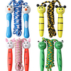 4 Pack Jump Ropes with Wood Handles for Kids - Animal Face Characters - 6.5 Feet Rope Length - Perfect for Children Birthdays Party Favors Outdoor Fun miniinthebox