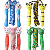 4 Pack Jump Ropes with Wood Handles for Kids - Animal Face Characters - 6.5 Feet Rope Length - Perfect for Children Birthdays Party Favors Outdoor Fun miniinthebox
