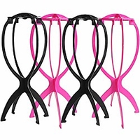 4 pack wig stands for multiple wigs,  premium 14.2 portable collapsible durable wig holder wig dryer and wig display tool for women (2 black and 2 pink) (14.2 inch,  2 black and 2 pink) miniinthebox