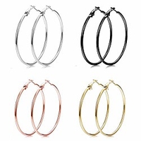 4 pairs big hoop earrings,  stainless steel hoop earrings in gold plated rose gold plated silver for women girls (1.8)