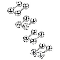 4 pairs stainless steel ball stud earrings for men women cz cartilage helix ear piercing, silver