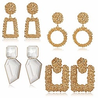 4 pairs statement drop earrings for women silver-tone