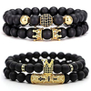 4 pcs 8mm crown king charm beads bracelet for men women natural black matte onyx stone beads father