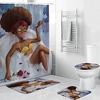 4 PCS Bathroom 3D Digital Printing Polyester Waterproof Body Art Series
