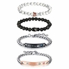 4 pcs couples bracelet for men women his amp; her stainless steel chain crown queen 8mm beads bracelets