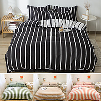 4-Piece Strip Duvet Cover Set Hotel Bedding Sets Comforter Cover,  Include 1 Duvet Cover,  1 Flat sheet, 2 Pillowcases for Double/Full/King(1 Pillowcase for Single) miniinthebox