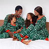 4 Pieces Family Look Active Striped Graphic Patchwork Print Long Sleeve Regular Regular Sleepwear Green
