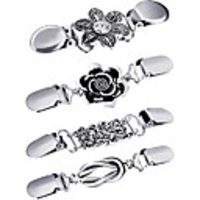 4 pieces vintage sweater shawl clips retro cardigan collar clips dress shirt brooch clips for women girls wearing,  4 styles (novel style)