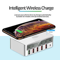 40 W Multi-Port USB Charging Station,  40W 6-Port White USB Multi-Function Charger,  with Quick Charge 3.0 QC 3.0 and Type-c Port,  with 10W Max Wireless Charging Station Phone miniinthebox