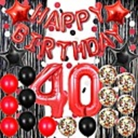 40th birthday decorations black and red 40 birthday decorations for women men happy birthday balloons banner black foil fringe curtain for photo booth backdrop paper garland red number 40 balloons