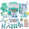 42pcs doctor dentist playset children pretend play toys with medicine toolbox and doll,  educational toy for boys girls - blue