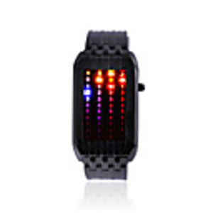 44-LED 3-Color-Light Digit Mens Stainless Steel Wrist Watch with Weekday Display(Silver)