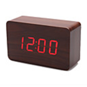 4.5" Brown Wooden Design Red Light Desktop Alarm Clock Thermometer (USB/4xAAA)