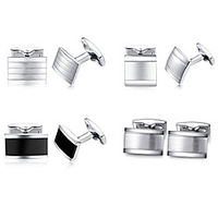 4pairs rectangle cufflinks set for mens business wedding gift silver black with box