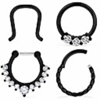 4pcs 16g stainless steel hinged clicker segment septum nose lip ring hoop cartilage tragus sleeper earrings body piercing jewelry braided 10mm black