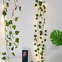 4pcs 2M Artificial Plants LED Fairy String Light Green Leaf Ivy Vine Lights for Home Wedding Decor DIY Hanging Garden Yard Decor(without battery)