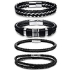 4pcs magnetic-clasp braided leather bracelets for men wrap leather bracelet bangle wrist cuff 8 inch