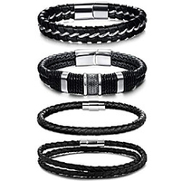 4pcs magnetic-clasp braided leather bracelets for men wrap leather bracelet bangle wrist cuff 8 inch