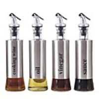 4pcs Stainless Steel Glass Oil Bottle Kitchen Soy Sauce Bottle Pressing Metal Vinegar Cooking Wine Bottle